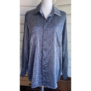 Chicos 3 - XL‎ Button Up Shirt Gray Metallic Sheen Pockets Long Sleeve Blouse